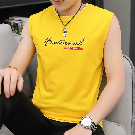 背心男无袖T恤纯棉砍袖韩版运动潮牌修身汗衫夏装潮流坎肩上衣服商品大图