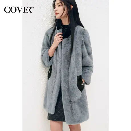 COVER冬季撞色直身型水貂皮草外套商品大图