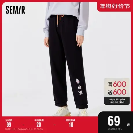 森马休闲裤女束脚2021早秋款女士运动长裤撞色图案抽绳卫裤显瘦商品大图