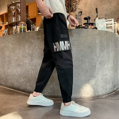 秋季潮牌美式休闲长裤男束脚早秋工装裤2023新款痞帅运动长裤卫裤商品大图