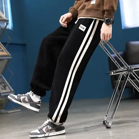 秋冬季青少年男裤子灯芯绒潮流初中学生加厚款宽松潮牌休闲裤卫裤商品大图