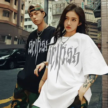 美式街头嘻哈重磅短袖男潮牌潮流美潮宽松字母t恤夏季大码半袖潮商品大图