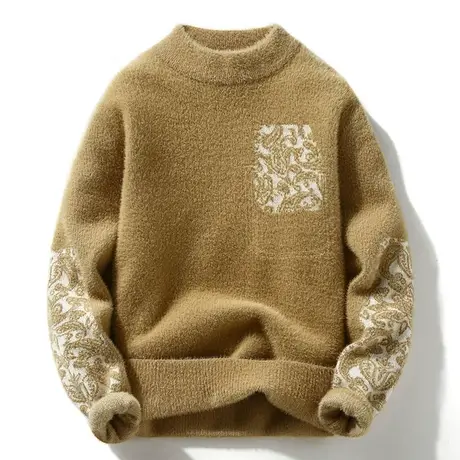 毛衣男士秋冬季新款青年圆领加厚貂绒线衣2021打底针织衫男装潮流商品大图