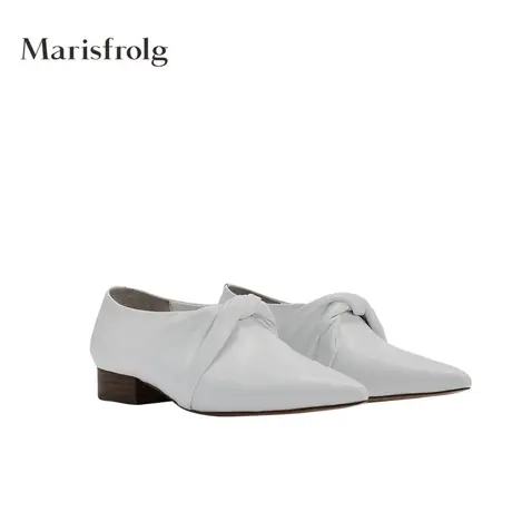 Marisfrolg玛丝菲尔白色尖头单鞋女2020夏季低跟简约方跟鞋子图片