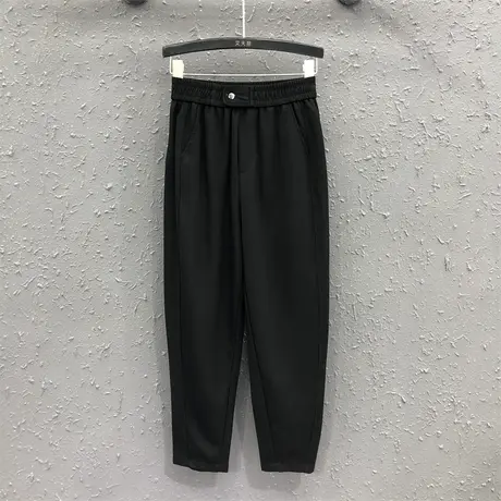 欧货休闲裤女24春夏新款黑色松紧腰萝卜裤高腰显瘦百搭九分哈伦裤图片