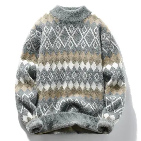 潮流休闲提花毛衣男半高领帅气青少年针织衫冬季男装上衣打底小衫图片