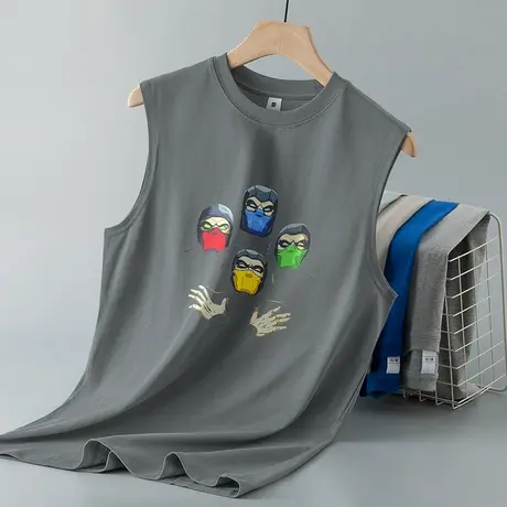 重磅纯棉背心男士夏季外穿宽松跨栏健身运动篮球坎肩宽肩无袖t恤商品大图