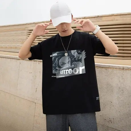 港风日系男士短袖t恤男卡通印花宽松半袖潮牌ins纯棉夏季潮流五分商品大图