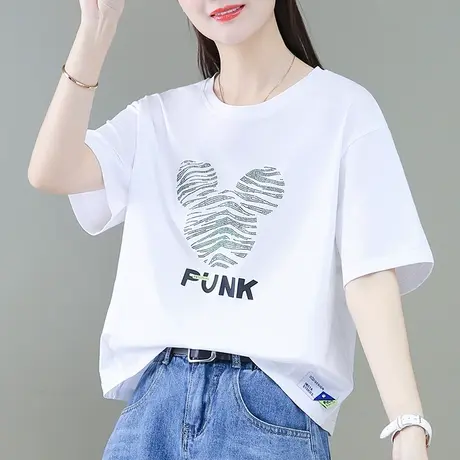 纯棉短款t恤女夏装2023年新款时尚贴钻短袖上衣服洋气减龄潮体恤商品大图