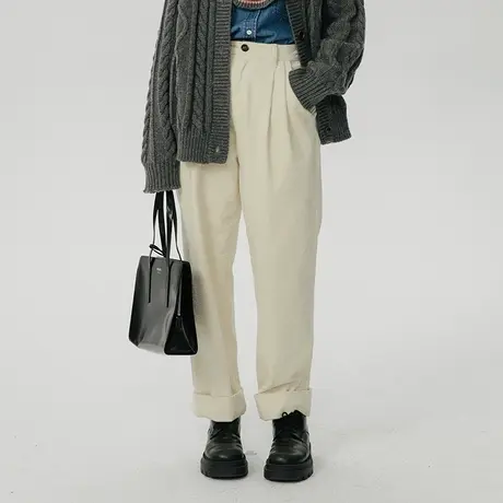 omont蛋挞家 复古灯芯绒直筒裤女秋冬新款宽松显瘦长裤休闲裤裤子商品大图