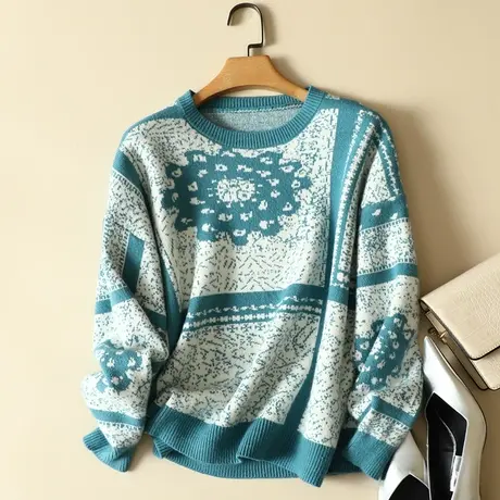 2022秋冬新款圆领毛衣女宽松长袖打底衫内搭套头大码羊毛非绒针织图片