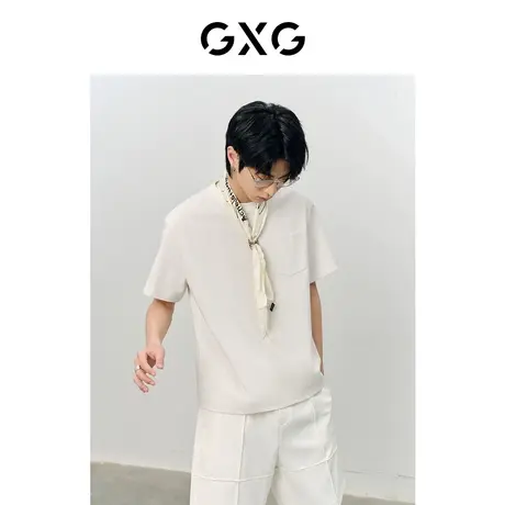 GXG男装 非正式通勤2.0多色圆领短袖T恤时尚绣花 2023夏季新品商品大图