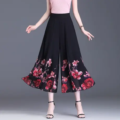 定位花雪纺裙裤八分裤女夏季2023新款高腰宽松阔腿裤薄款休闲裤裙图片