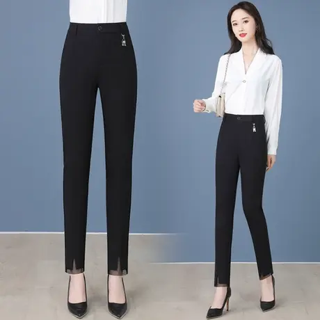 黑色烟管裤女高腰2023秋季新款开叉小脚西裤直筒时尚显瘦西装裤子图片