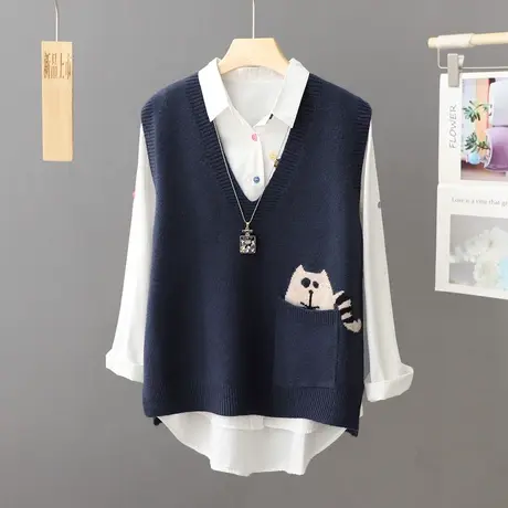 春秋针织马甲女新款2023宽松无袖毛衣马夹背心女外搭坎肩秋冬上衣图片