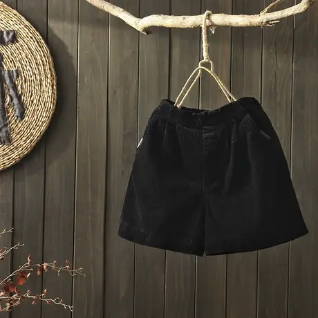 枫谜2019年秋冬文艺简约灯芯绒短裤女韩版高腰休闲百搭条绒阔腿裤图片