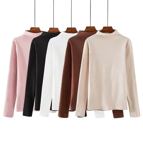 2023新款白色打底衫女内搭长袖半高领秋冬纯色紧身上衣服黑色t恤商品大图