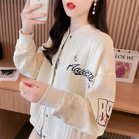 提花外套女2023新款春秋季韩版宽松早秋薄款小个子棒球服夹克开衫商品大图