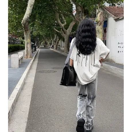 纯棉设计感短袖t恤女夏季新款宽松复古港味chic半袖大码上衣体恤商品大图