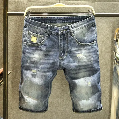 纯棉透气牛仔短裤男士夏季破洞宽松直筒五分裤潮流百搭休闲中裤薄商品大图