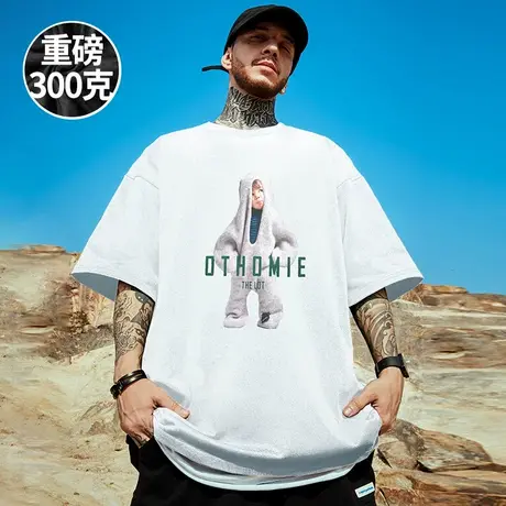 美式复古重磅潮牌短袖T恤大码男装加肥加大胖子宽松情侣半袖夏季商品大图