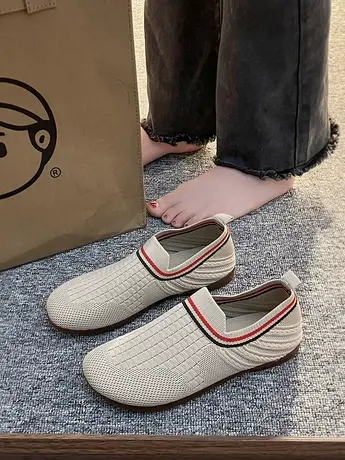 牛筋底飞织透气一脚蹬软底女鞋妈妈鞋女懒人鞋时尚百搭毛线女新款商品大图