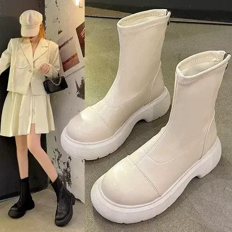 马丁靴女2023年新款时尚英伦风春秋单靴短靴中筒切尔西厚底烟筒靴商品大图