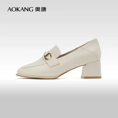 奥康女鞋 2023秋季新款真皮气质女士职场办公室OL单鞋浅口高跟鞋商品大图