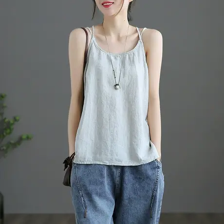 dza 棉麻上衣女士吊带内搭2023夏季新薄款亚麻背心外穿短款打底衫图片
