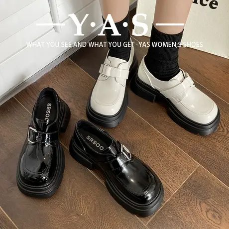 黑色厚底增高小皮鞋女2024新款春季百搭英伦风复古金属扣乐福鞋商品大图