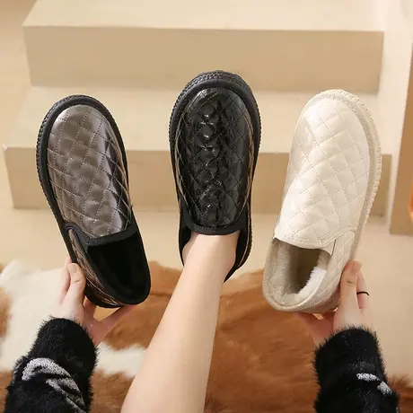 棉鞋女冬加绒加厚2024年新款雪地靴女皮毛一体舒适一脚蹬豆豆鞋女图片