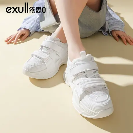 依思q魔术贴老爹鞋女2024新款轻便厚底运动鞋百搭透气小白鞋ins潮商品大图