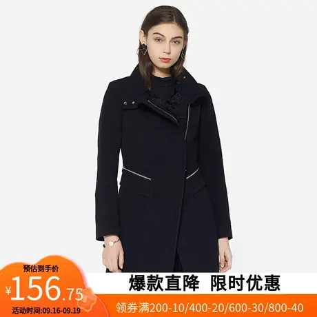 艾格冬季女装羊毛百搭休闲长袖舒适修身中长款大衣外套Y180商品大图