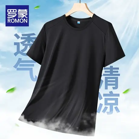 罗蒙夏季T恤男圆领短袖冰丝凉感体恤男士2023薄款弹力运动上衣服商品大图
