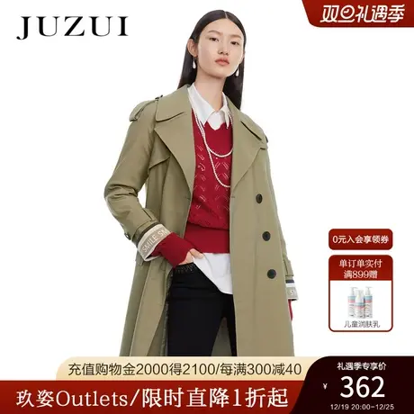 JUZUI玖姿奥莱春秋新款纯色都市帅气个性大翻领中长款女风衣外套商品大图