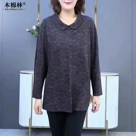 木棉林大码女长袖上衣春秋时髦加肥加大妈妈装休闲显瘦T恤打底衫图片