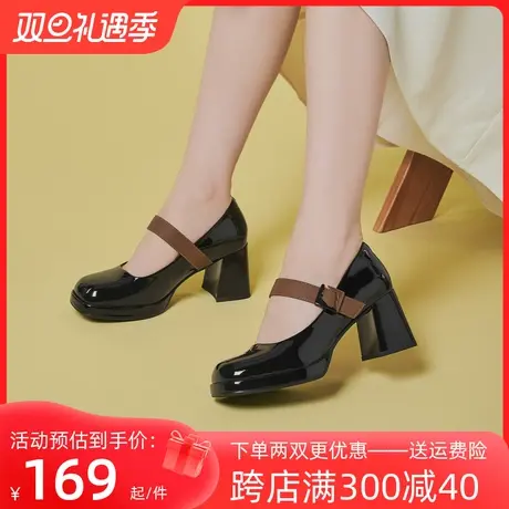 戈美其玛丽珍鞋女2023年秋季新款法式气质名媛复古高跟鞋漆皮单鞋商品大图