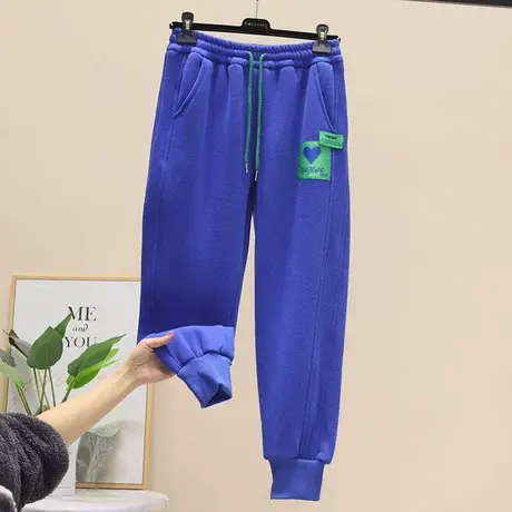 2023早春新款松紧腰抽绳加绒加厚卫裤女宽松显瘦百搭爱心休闲潮裤商品大图