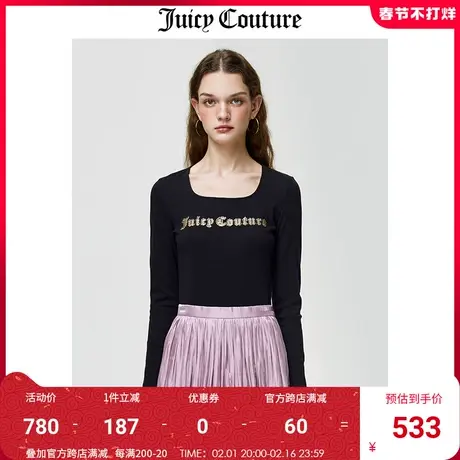 Juicy Couture橘滋T恤女2023夏季新款时尚百搭长袖上衣女方领T恤商品大图