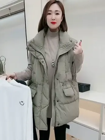 宽松大码大口袋羽绒棉马甲女2023秋冬季新款百搭马夹坎肩外套背心图片