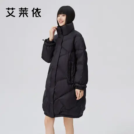 艾莱依2022年新款立领时尚菱形压线羽绒服女中长款设计感秋冬外套商品大图
