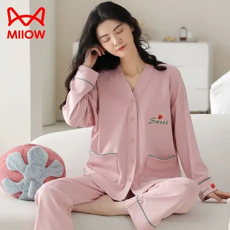 猫人睡衣女春秋季纯棉长袖长裤2023新款可外穿家居服套装2023新款图片