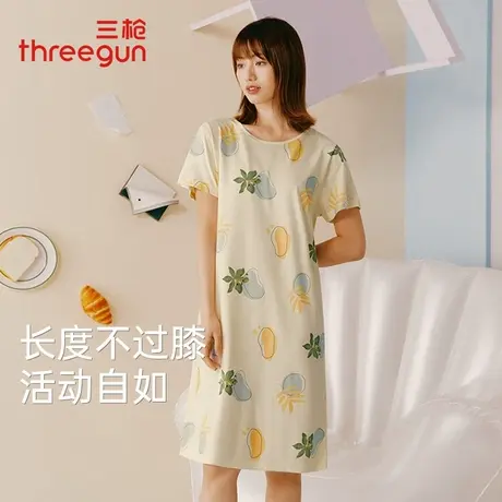 三枪睡裙女夏季新款水柔棉轻薄透气甜美休闲家居裙纯棉爽滑中裙子商品大图