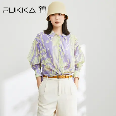 蒲PUKKA 2023春夏时装周同款丝棉欧根纱原创印花图案浪漫长袖衬衫图片
