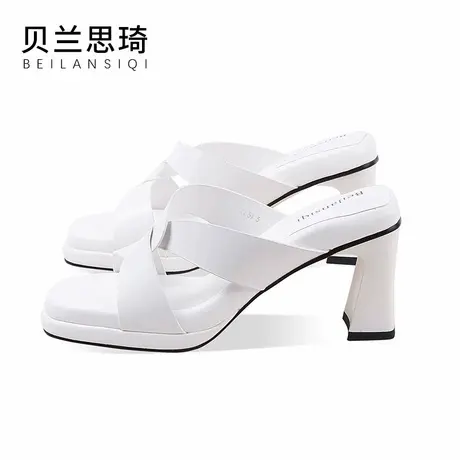 真皮舒适厚底外穿粗跟凉拖鞋女2025夏季新款防水台高跟凉拖鞋商品大图