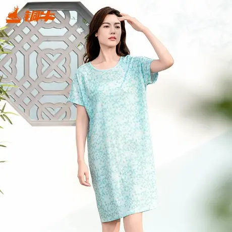 铜牛汗布印花连袖中式女裙2025春夏新款睡衣家居服裙装女VQ084商品大图