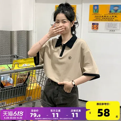 唐狮新款短袖polo衫女春夏季设计感小众宽松打底t恤潮流上衣商品大图