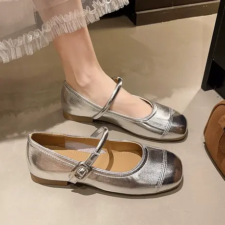 银色粗跟玛丽珍鞋女2025年新款夏季通勤英伦风小皮鞋温柔法式单鞋图片