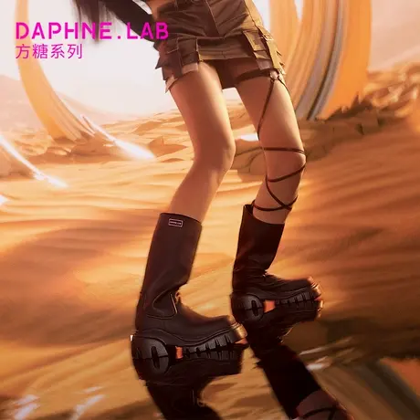 DAPHNELAB达芙妮方糖中筒靴机能西部靴显腿细图片