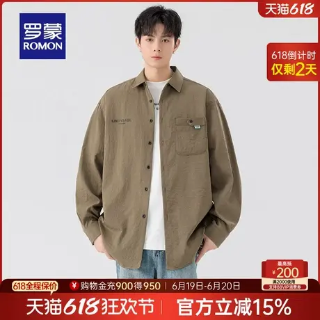 罗蒙男士时尚休闲工装翻领长袖衬衫2025春季新款宽松港风衬衣外套商品大图